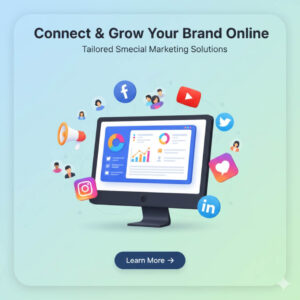 Social media marketing concept illustration showing Facebook, Instagram, and LinkedIn campaigns designed to boost engagement, brand awareness, and online visibility.
