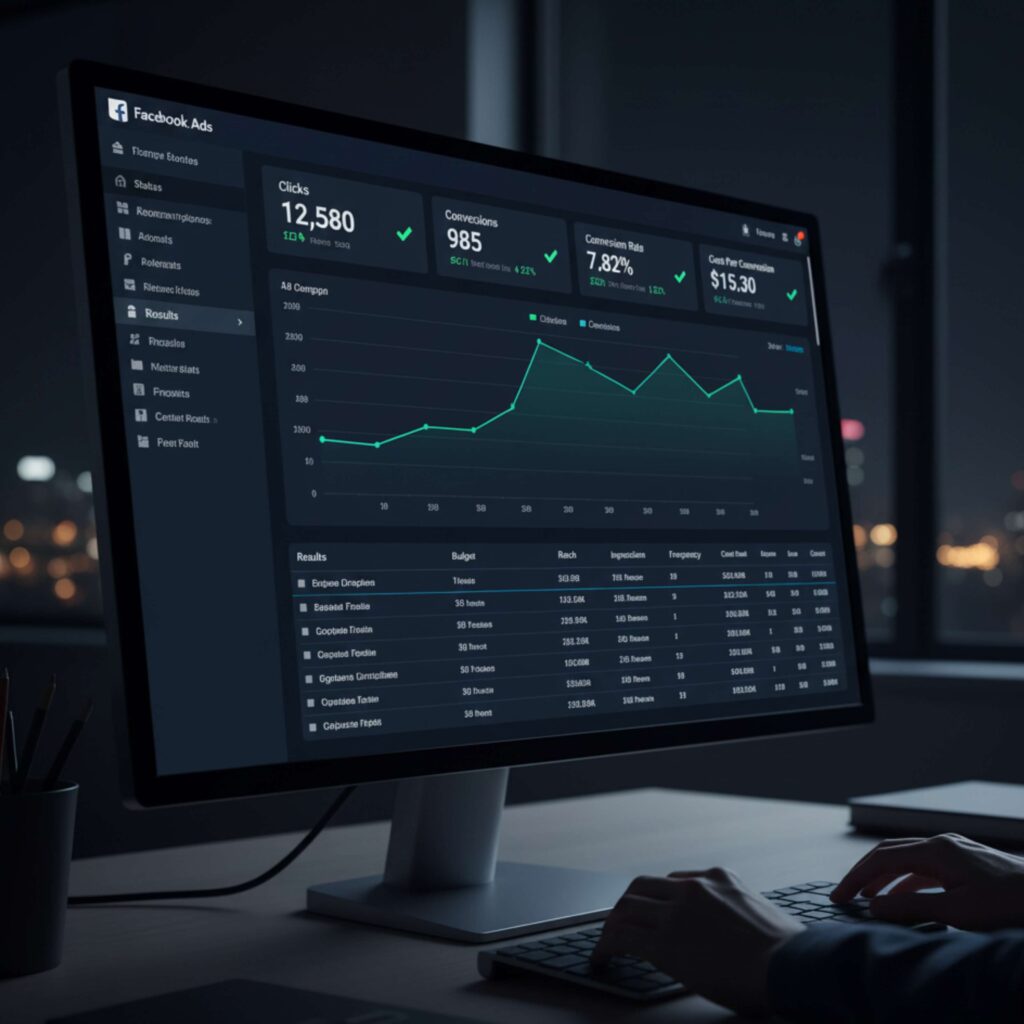 Monitoring Facebook Ads conversion metrics and optimizing for results.