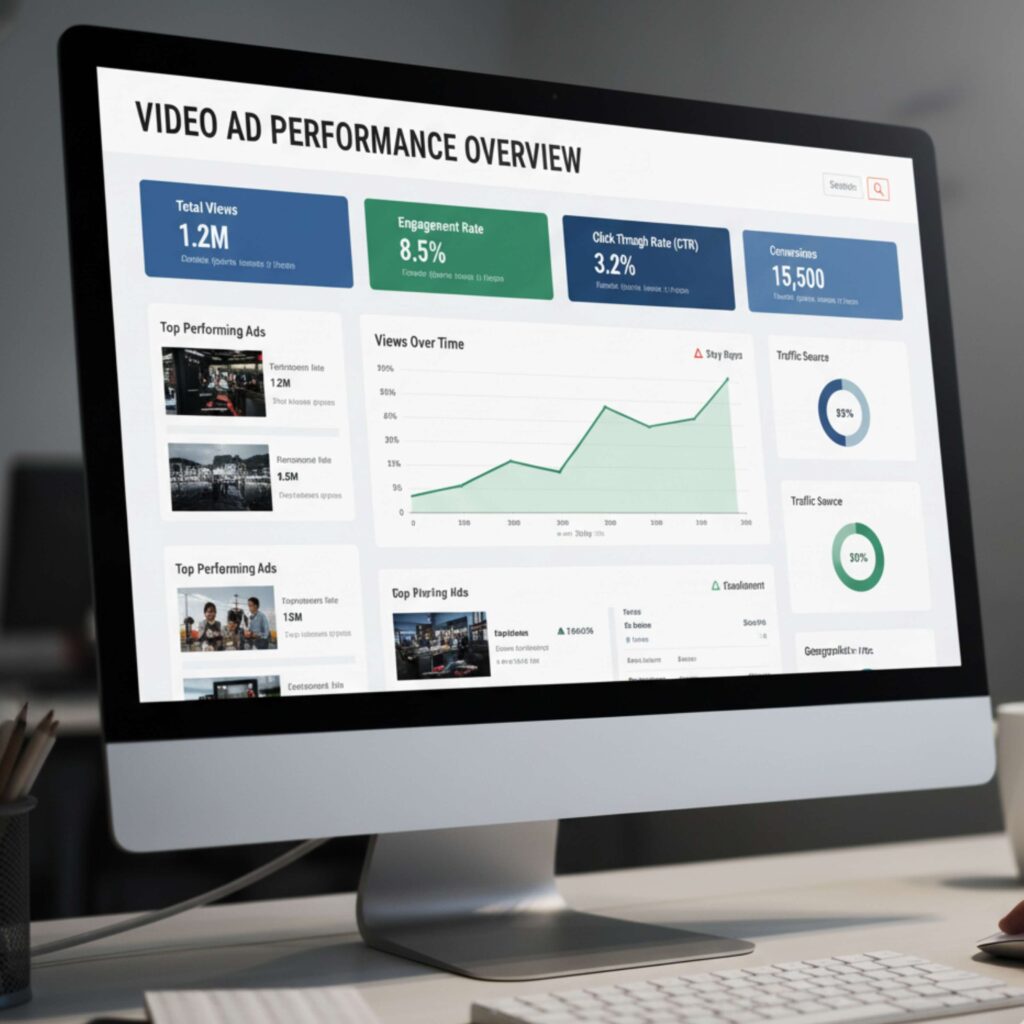Monitoring Google Video Ads campaign performance through analytics.