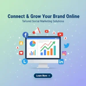 Social media marketing concept illustration showing Facebook, Instagram, and LinkedIn campaigns designed to boost engagement, brand awareness, and online visibility.